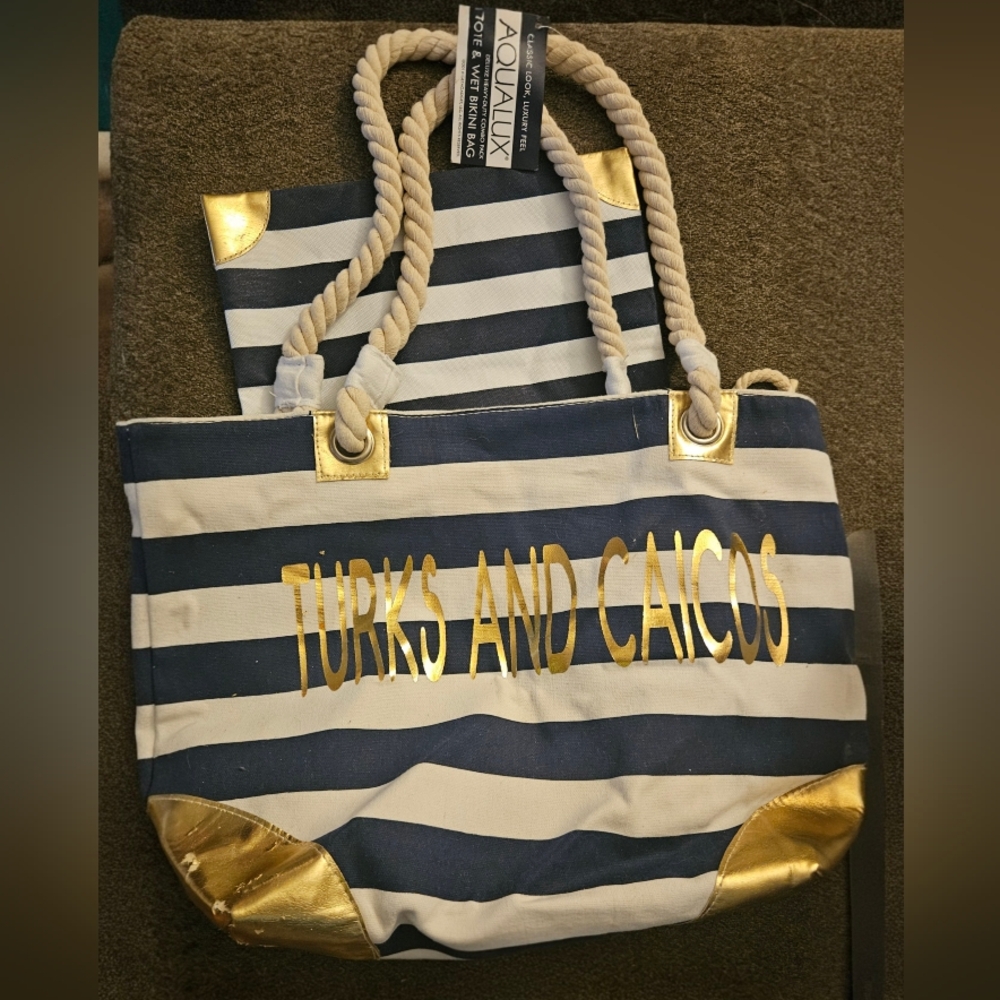 New Aqualux Classic Look Tote and Wet Bikini Bag Turks and Calico
 Navy & White